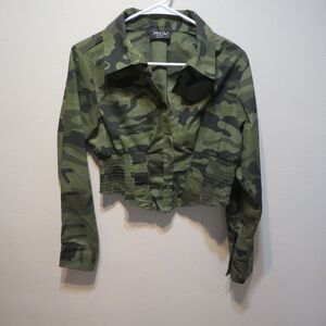 Jolie & Joy Cropped Camo Jacket Size Juniors Large